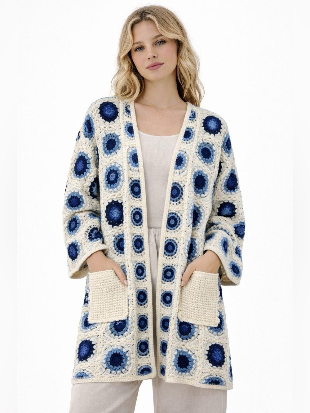 E19. From Italy 🇮🇹 crochet open front cardigan
